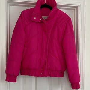 Vintage Apres Sport Hot Pink Puffer Jacket - Cozy Quilted Coat, Zip Off Sleeves